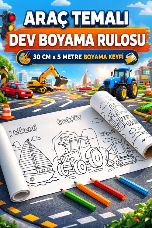 Araçları Tanıyorum Ve Boyuyorum Boyama Rulosu – 30X500 Cm | Dev Rulo Boyama Kağıdı