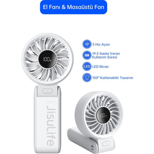 Handheld Fan Life 7 El Fanı & Masaüstü Fan 5000 Mah Beyaz