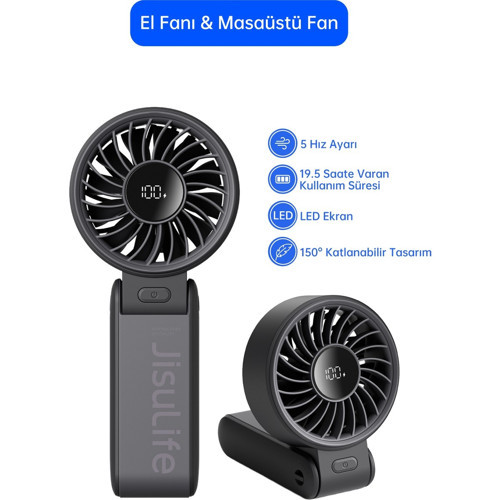 Handheld Fan Life 7 El Fanı & Masaüstü Fan 5000 Mah Siyah
