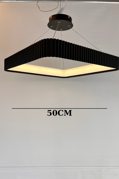 Modern Kare Geometrik Siyah Oluklu LED Sarkıt Avize
