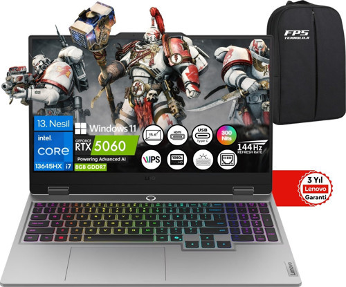 Loq 15IRX10 İ7-13645HX RTX5060 64GB Ram 4tb SSD 15.6" Fhd IPS 144Hz 83JE01BETR Taşınabilir Bilgisayar