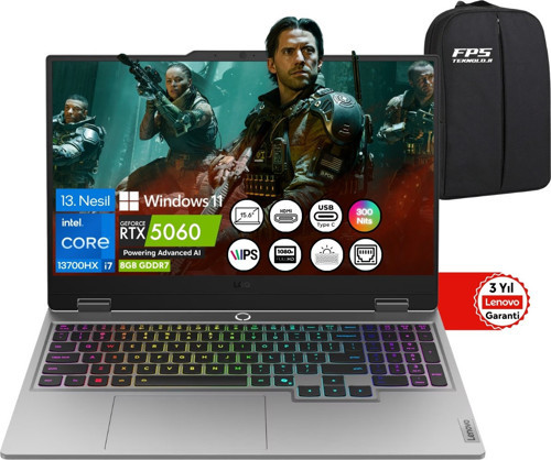 Loq 15IRX10 I7-13700HX RTX5060 32GB Ram 512GB SSD 15.6" Fhd IPS 144Hz W11 83JE00UHTR Taşınabilir Bilgisayar