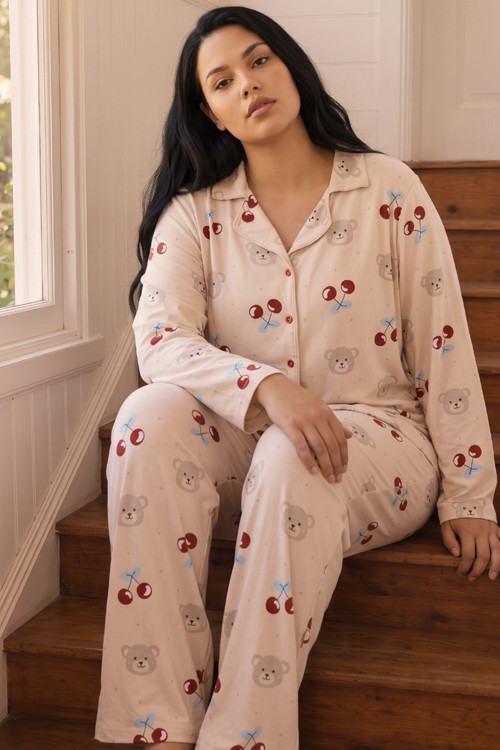 Desenli Termal Kumaşlı Ultra Soft Yumuşak Büyük Beden Battal Boy Düğmeli Örme Pijama Takımı 26226524