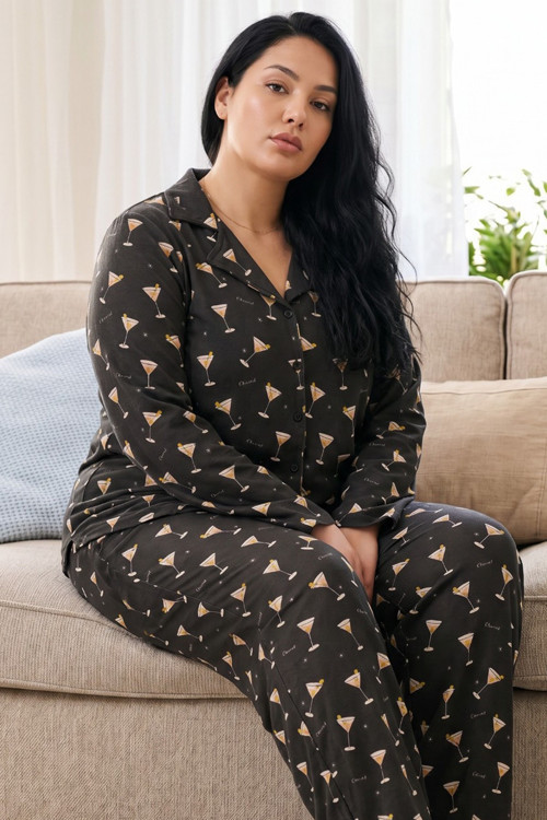 Desenli Termal Kumaşlı Ultra Soft Yumuşak Büyük Beden Battal Boy Düğmeli Örme Pijama Takımı 26226510