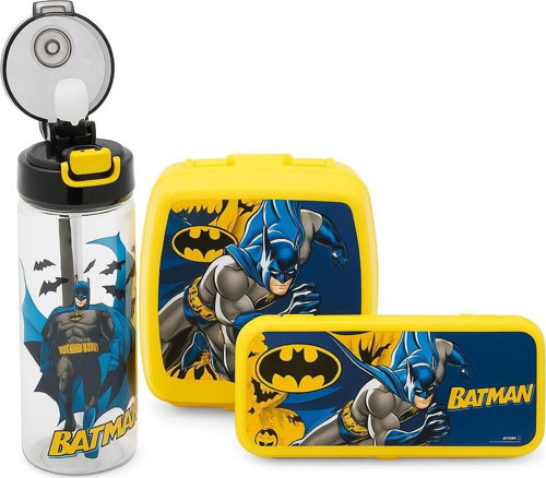 Batman Lisanslı Okul Seti; 500 ml Matara, Beslenme Kutusu, Kalem Kutusu
