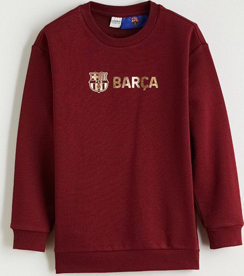 LCW Kids Bordo Barcelona Baskılı Erkek Çocuk Kalın Sweatshirt