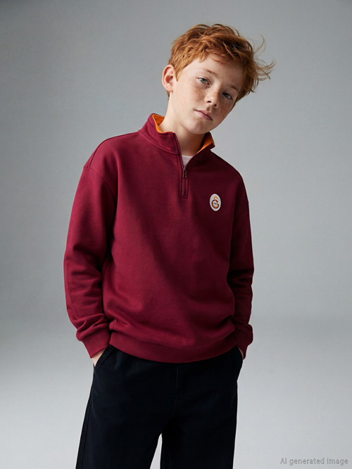 LCW Kids Kırmızı Dik Yaka Galatasaray Baskılı Erkek Çocuk Sweatshirt