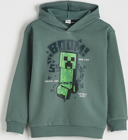 LCW Kids Petrol Kapüşonlu Minecraft Baskılı Erkek Çocuk Kalın Sweatshirt