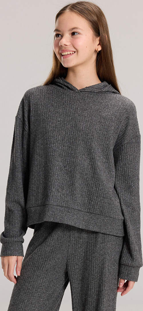 LCW Kids Antrasit Kapüşonlu Kız Çocuk Sweatshirt