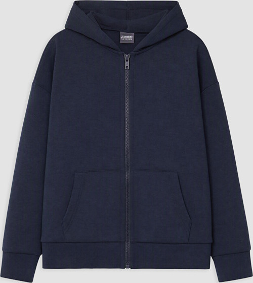 LC WAIKIKI Lacivert Kapüşonlu Kız Çocuk Soft Touch Fermuarlı Sweatshirt