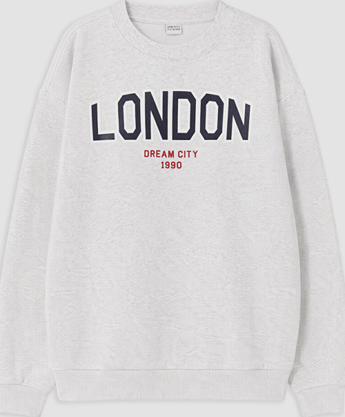 LCW Kids Gri London Baskılı Erkek Çocuk Kalın Sweatshirt
