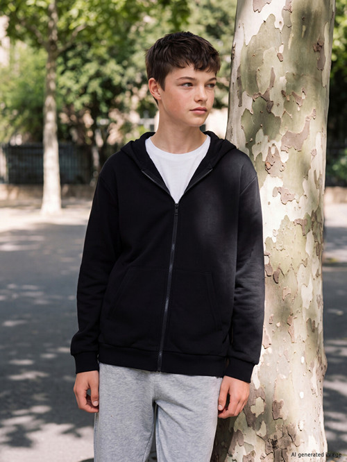 LCW Kids Siyah Kapüşonlu Erkek Çocuk Fermuarlı Sweatshirt