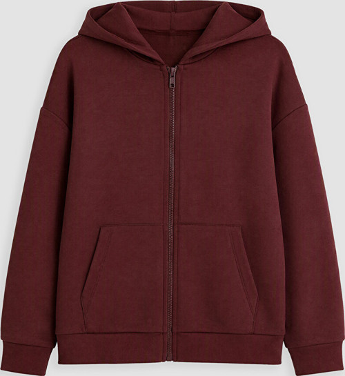 LC WAIKIKI Bordo Kapüşonlu Kız Çocuk Soft Touch Fermuarlı Sweatshirt