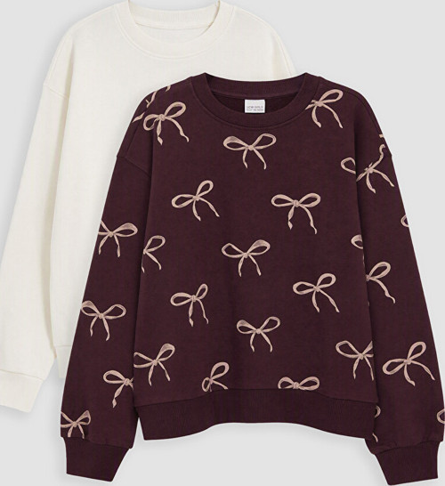 LCW Kids Bordo Baskılı Kız Çocuk Kalın Sweatshirt 2'li