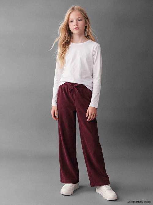 LCW Kids Bordo Geniş Paça Kız Çocuk Kadife Pantolon