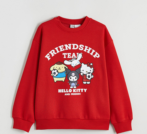 LCW Kids Kırmızı Hello Kitty Baskılı Kız Çocuk Kalın Sweatshirt