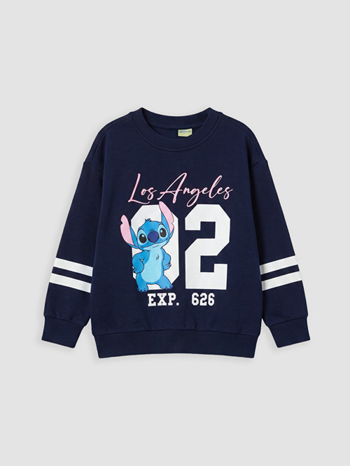 LC WAIKIKI Lacivert Stitch Baskılı Kız Çocuk Sweatshirt