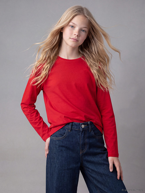 LCW Kids Kırmızı Bisiklet Yaka Basic Kız Çocuk Tişört