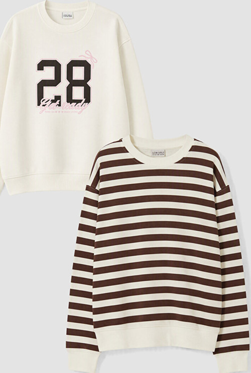 LCW Kids Ekru Baskılı Kız Çocuk Sweatshirt 2'li