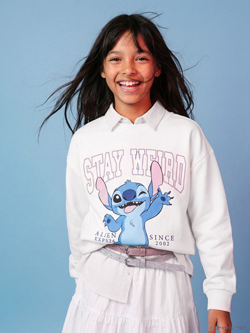 LCW Kids Beyaz Stitch Baskılı Kız Çocuk Kalın Sweatshirt