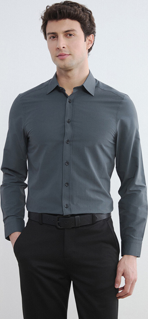 LCW BUSINESS Antrasit Slim Fit Poplin Erkek Gömlek
