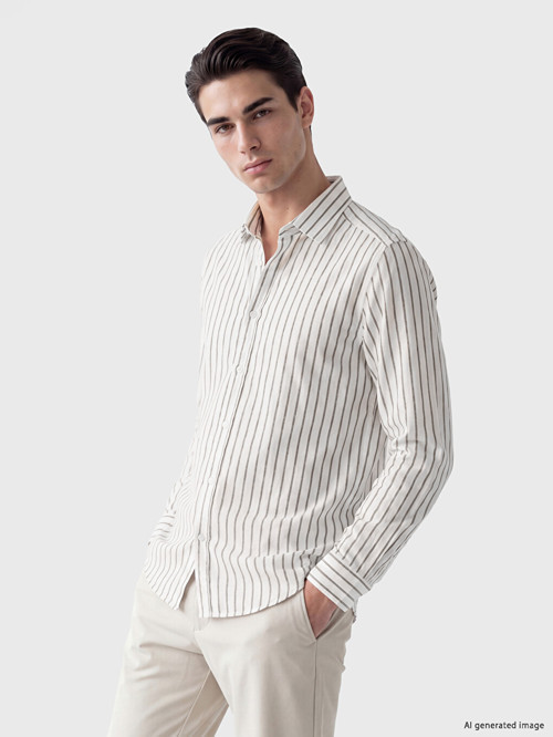 LCW BUSINESS Kahverengi Slim Fit Çizgili Erkek Gömlek