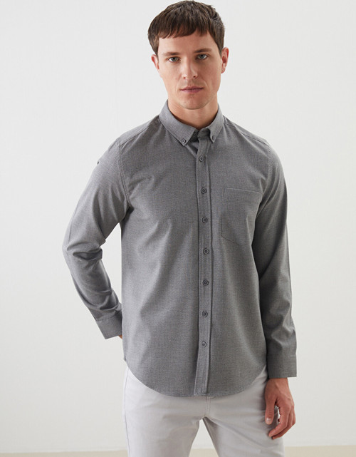 LCWAIKIKI Classic Gri Regular Fit Armürlü Cepli Erkek Gömlek
