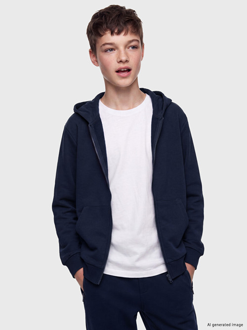 LCW Kids Lacivert Kapüşonlu Erkek Çocuk Fermuarlı Sweatshirt