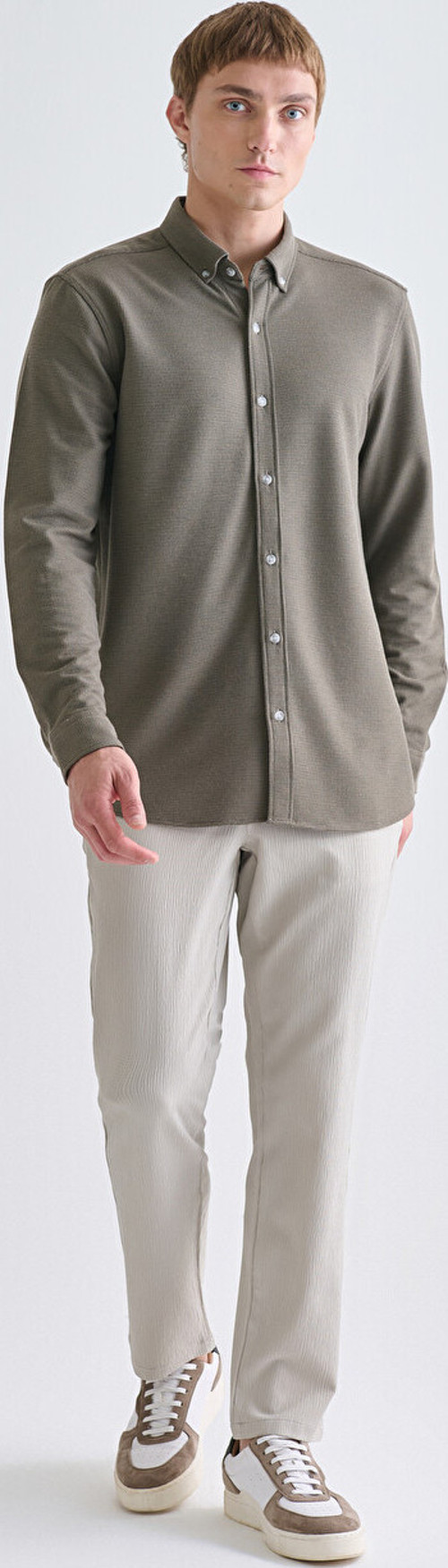 LCW Vision Yeşil Slim Fit Uzun Kollu Erkek Dokulu Gömlek