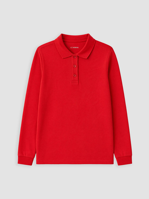 LCW Kids Kırmızı Polo Yaka Kız Çocuk Pike Tişört