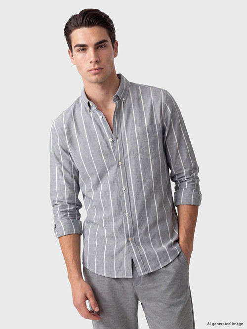 LCWAIKIKI Classic Yeşil Regular Fit Çizgili Oxford Erkek Gömlek
