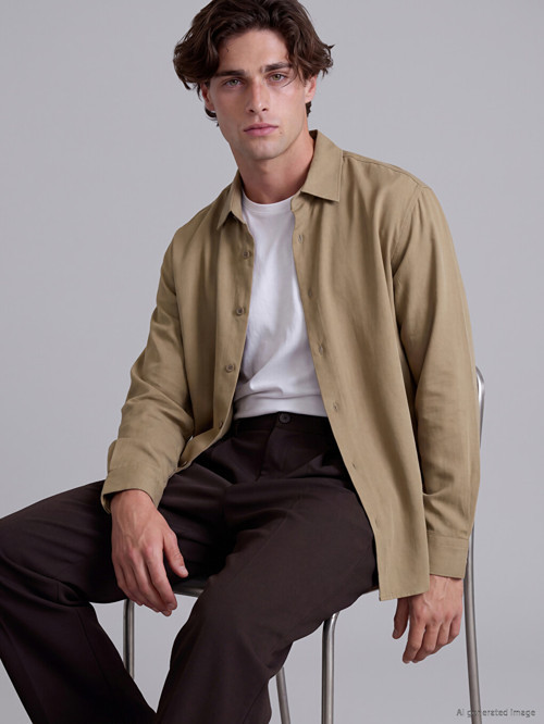 LCW Vision Kahverengi Regular Fit Armürlü Erkek Gömlek