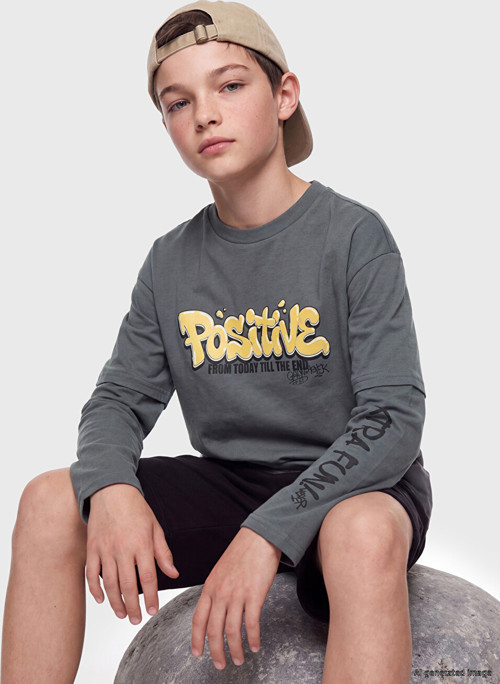 LCW Kids Gri Baskılı Erkek Tişört