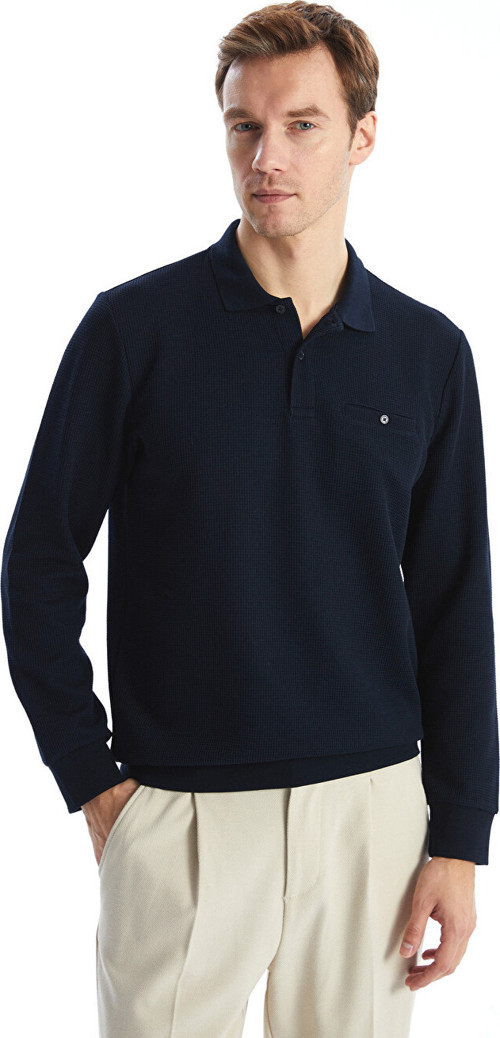 LCWAIKIKI Classic Lacivert Polo Yaka Uzun Kollu Erkek Sweatshirt