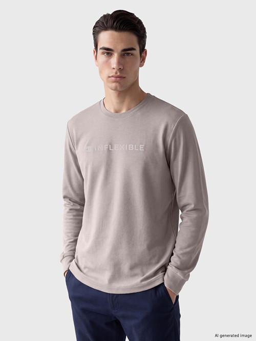 LCWAIKIKI Classic Gri Bisiklet Yaka Baskılı Erkek Sweatshirt