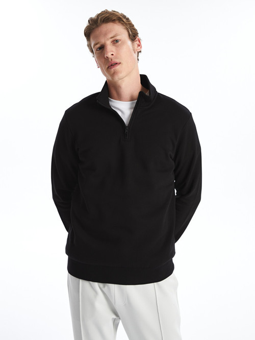 LCWAIKIKI Classic Siyah Dik Yaka Uzun Kollu Erkek Kalın Sweatshirt