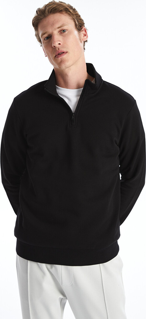 LCWAIKIKI Classic Siyah Dik Yaka Uzun Kollu Erkek Kalın Sweatshirt