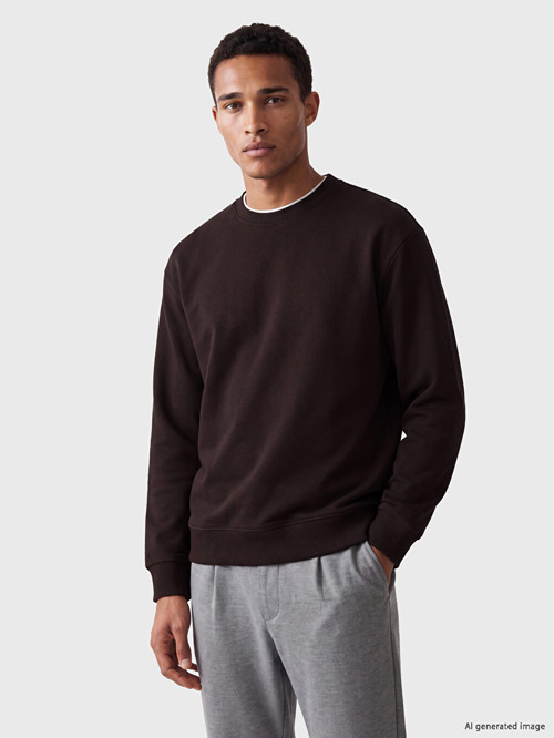 LCW Vision Kahverengi Bisiklet Yaka Erkek Kalın Sweatshirt