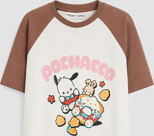 LCW Kids Beyaz Bisiklet Yaka Pochacco Baskılı Kız Çocuk Tişört