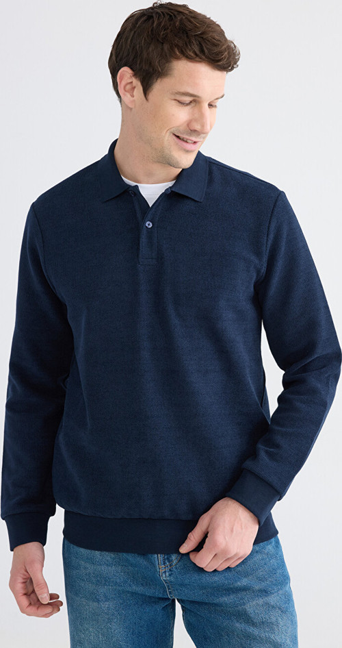 LCWAIKIKI Classic Lacivert Polo Yaka Erkek Sweatshirt