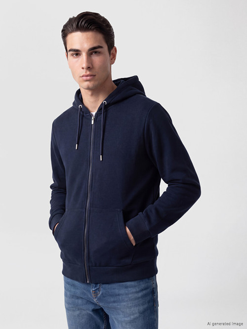 LCWAIKIKI Classic Lacivert Kapüşonlu Erkek Fermuarlı Sweatshirt