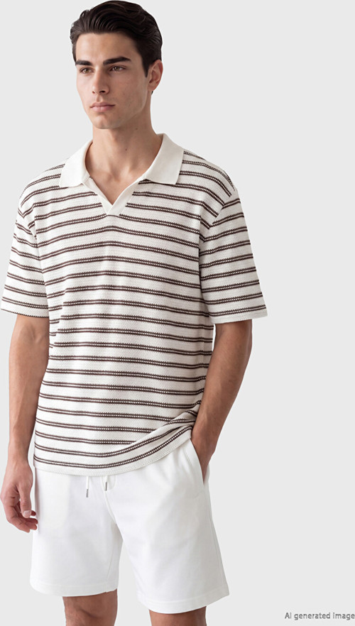 LC WAIKIKI Kahverengi Polo Yaka Çizgili Erkek Tişört