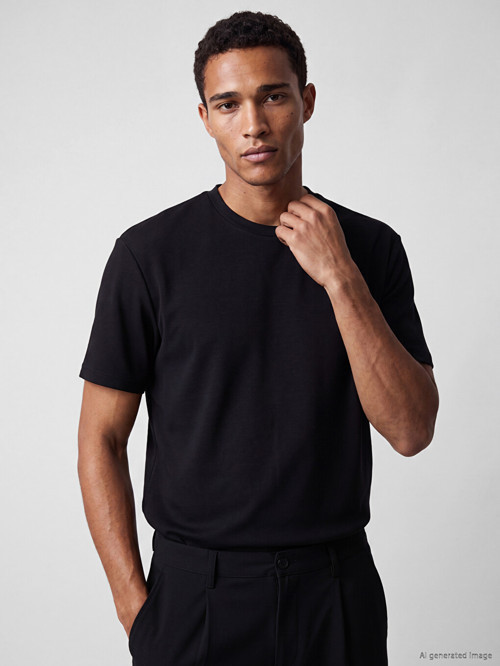 LCW Vision Siyah Loose Fit Akışkan Kumaş Tişört /04