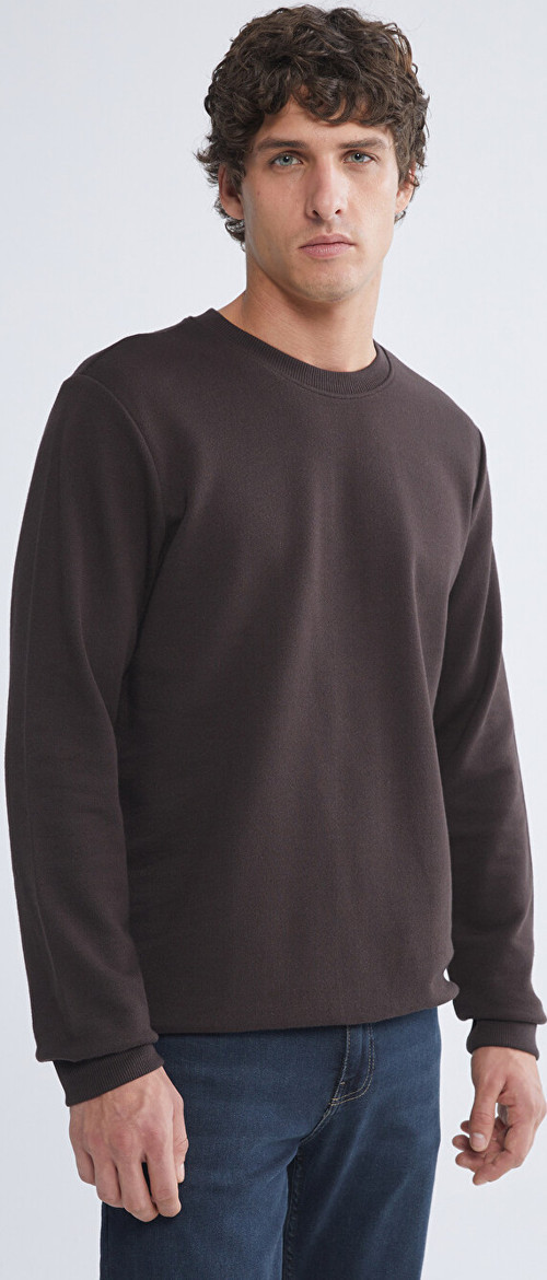 LCWAIKIKI Classic Kahverengi Bisiklet Yaka Erkek Sweatshirt