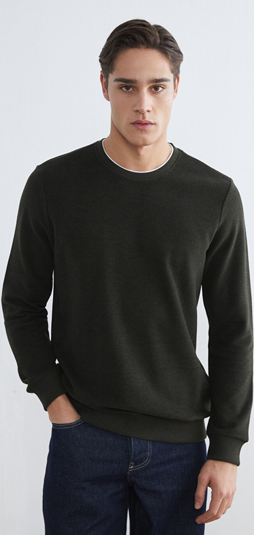 LCWAIKIKI Classic Haki Bisiklet Yaka Erkek Sweatshirt