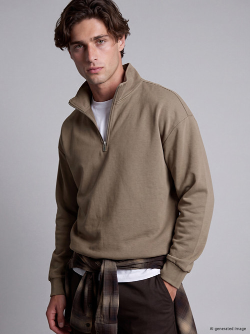 LCW Vision Kahverengi Dik Yaka Erkek Sweatshirt