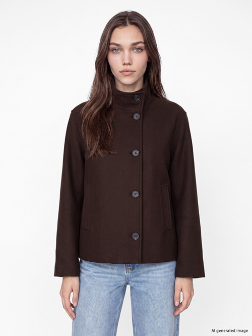 LCW Modest Kahverengi Dik Yaka Oversize Kadın Kaşe Mont