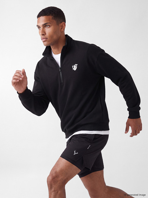 LCW ECO Siyah Dik Yaka Nakışlı Erkek Sweatshirt