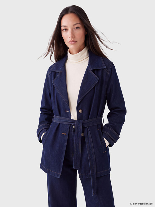 LCW EVERYDAY İndigo Gömlek Yaka Beli Kuşaklı Kadın Jean Ceket