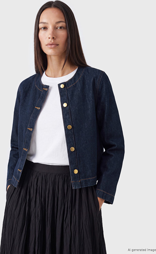 LC WAIKIKI İndigo Bisiklet Yaka Kadın Jean Ceket